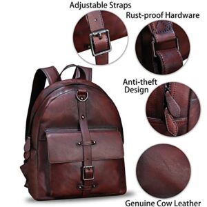 Genuine Leather Backpack for Women Vintage Travel Daypack Casual College Backbag Handmade Cowhide Rucksack (Coffee) Medium