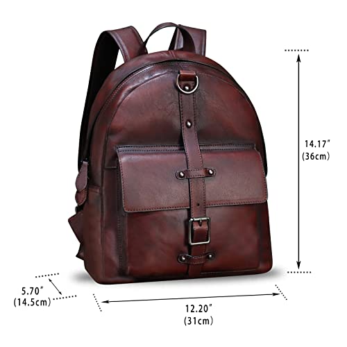 Genuine Leather Backpack for Women Vintage Travel Daypack Casual College Backbag Handmade Cowhide Rucksack (Coffee) Medium