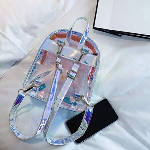 TENDYCOCO Iridescent Backpack Small Holographic Backpack Clear Daypack Hologram Bookbag Transparent Rucksack for Women Girls