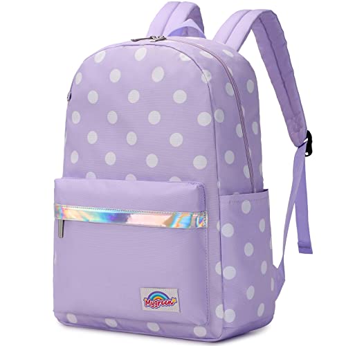 mygreen Cartoon Dot Prints Backpacks for Girls Kids Elementary School Bags Boys Nylon Bookbag Purple