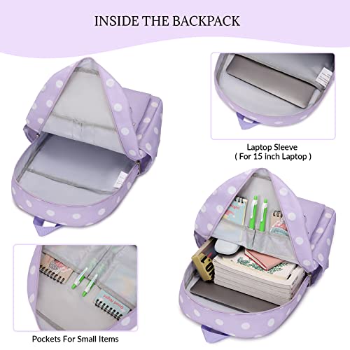 mygreen Cartoon Dot Prints Backpacks for Girls Kids Elementary School Bags Boys Nylon Bookbag Purple