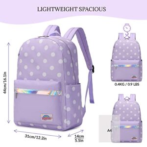 mygreen Cartoon Dot Prints Backpacks for Girls Kids Elementary School Bags Boys Nylon Bookbag Purple