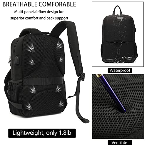 TOTEXISAP Slim Laptop Backpack ，15.6 Inch Laptop Backpack for Women Men ，Waterproof Backpacks with USB Charging Port, Travel Bags Casual Daypacks for School, College, Business（Black）