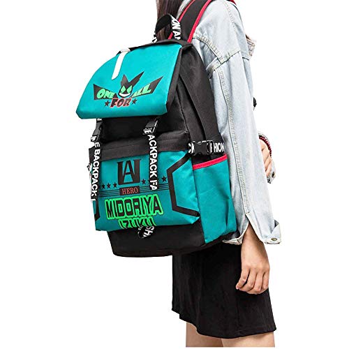 blackniuniu MHA Backpack Izuku Midoriya Backpack BNHA Backpack My Hero Backpack with Izuku Journal Notebook, Green, Large