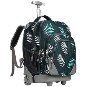 weishengda 18 inches wheeled rolling backpack multi-compartment college books laptop bag, leaves.