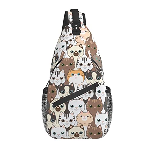 Cat Cartoon Sling Backpack Crossbody Shoulder Bag Travel Hiking Daypack Casual Bookbag