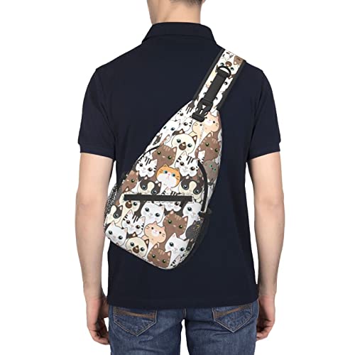 Cat Cartoon Sling Backpack Crossbody Shoulder Bag Travel Hiking Daypack Casual Bookbag