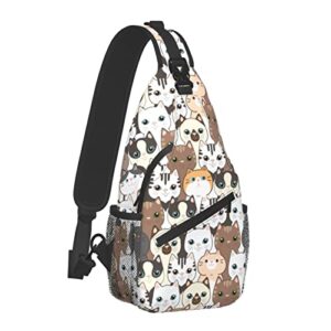 Cat Cartoon Sling Backpack Crossbody Shoulder Bag Travel Hiking Daypack Casual Bookbag