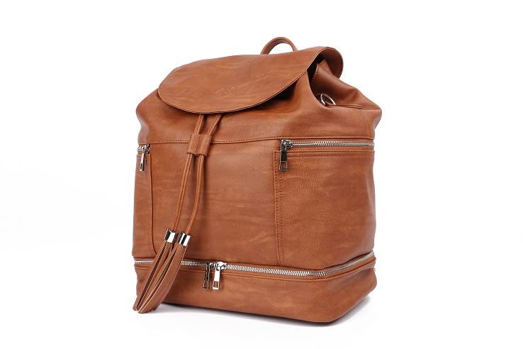 Citi Collective Journey Diaper Bag - Vintage Tan - Convertible Backpack to Shoulder or Crossbody - Waterproof Vegan Leather