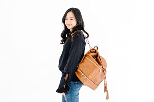 Citi Collective Journey Diaper Bag - Vintage Tan - Convertible Backpack to Shoulder or Crossbody - Waterproof Vegan Leather