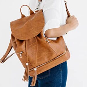 Citi Collective Journey Diaper Bag - Vintage Tan - Convertible Backpack to Shoulder or Crossbody - Waterproof Vegan Leather