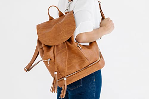 Citi Collective Journey Diaper Bag - Vintage Tan - Convertible Backpack to Shoulder or Crossbody - Waterproof Vegan Leather