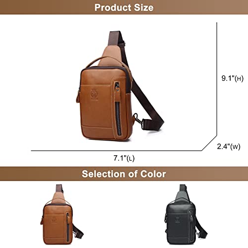 Small Genuine Leather Waterproof Casual Daypack Sling Backpack Shoulder Chest Crossbody Bag for Men and Women (Black)