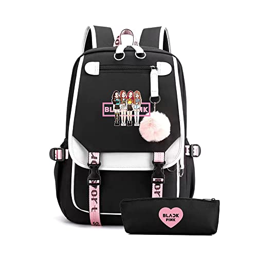 BEBBEE Unisex Bangtan boys Lisa Rose JISOO Jennie Kawaii Laptop Backpack Middle School Students Bookbag Outdoor Daypack for Girls Boys School (A)