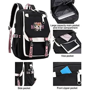 BEBBEE Unisex Bangtan boys Lisa Rose JISOO Jennie Kawaii Laptop Backpack Middle School Students Bookbag Outdoor Daypack for Girls Boys School (A)