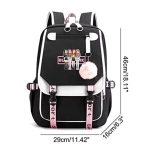 BEBBEE Unisex Bangtan boys Lisa Rose JISOO Jennie Kawaii Laptop Backpack Middle School Students Bookbag Outdoor Daypack for Girls Boys School (A)