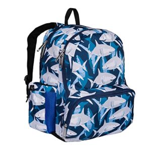 wildkin 17 inch kids backpack for boys & girls, features three zippered compartment with interior & side pockets backpacks, perfect for school & travel backpack for kids (sharks)