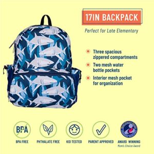 Wildkin 17 Inch Kids Backpack for Boys & Girls, Features Three Zippered Compartment with Interior & Side Pockets Backpacks, Perfect for School & Travel Backpack for Kids (Sharks)