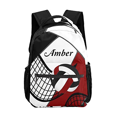 SunFancyCustom Volleyball Red Black Backpack Personalized Daypack Laptop Travel Hiking Bag with Name