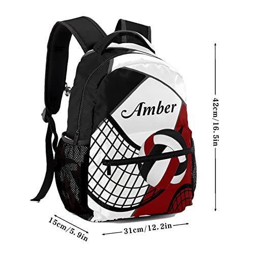 SunFancyCustom Volleyball Red Black Backpack Personalized Daypack Laptop Travel Hiking Bag with Name