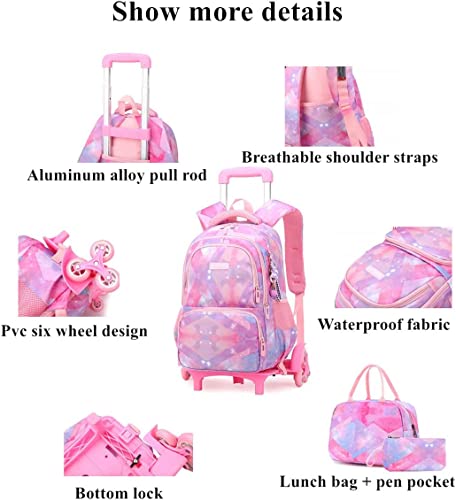 Diamond,Geometric 3Pcs Kids Rolling Backpack Set Wheeled Elementary School Bag Trolley Bookbag for Boys