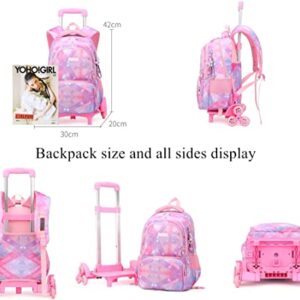 Diamond,Geometric 3Pcs Kids Rolling Backpack Set Wheeled Elementary School Bag Trolley Bookbag for Boys