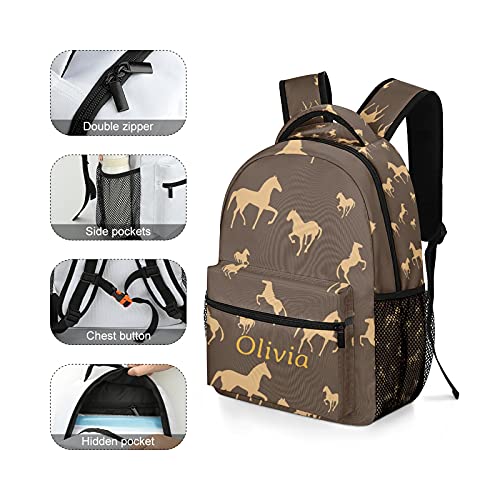 Cute Funny Horse Bag Backpack Personalized Name Waterproof for Boys Gift