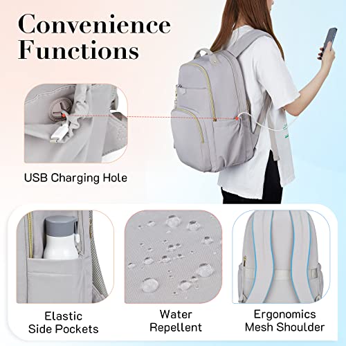 Missnine Laptop Backpack for School Travel Women 15.6 Inch Computer Back Pack with Charging Port Water Repellent Bookbag Lightweight