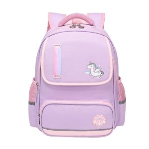 Tanou Kids Backpacks for Girls, 13'' Kindergarten School Backpack, Breathable Bookbags with Reflective Strip for Girl 3-7 Years, Purple Unicorn