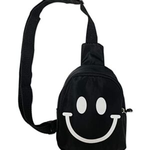 HOLAWIT Happy Face Fun Design Phone Holder Cute Sling Bag Positive Smile Crossbody Backpack for Kids Hiking Daypack Multipurpose Cross Body Chest Bag - Black