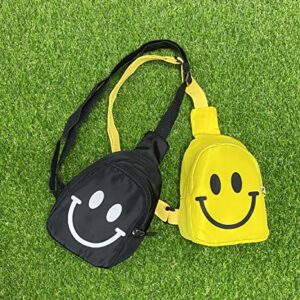 HOLAWIT Happy Face Fun Design Phone Holder Cute Sling Bag Positive Smile Crossbody Backpack for Kids Hiking Daypack Multipurpose Cross Body Chest Bag - Black