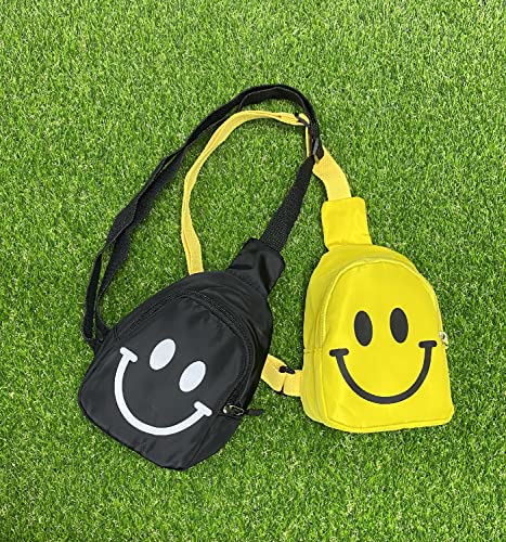 HOLAWIT Happy Face Fun Design Phone Holder Cute Sling Bag Positive Smile Crossbody Backpack for Kids Hiking Daypack Multipurpose Cross Body Chest Bag - Black