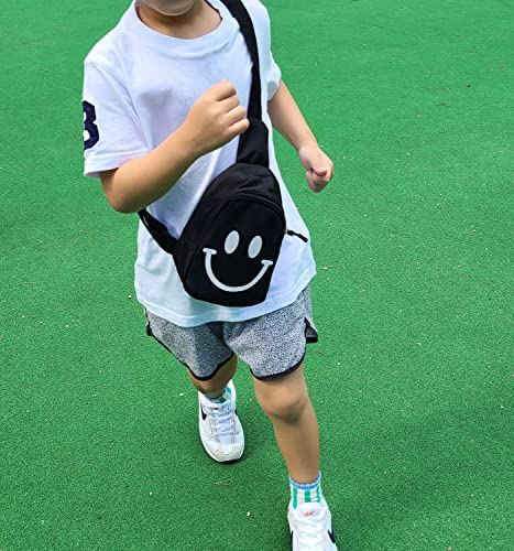 HOLAWIT Happy Face Fun Design Phone Holder Cute Sling Bag Positive Smile Crossbody Backpack for Kids Hiking Daypack Multipurpose Cross Body Chest Bag - Black