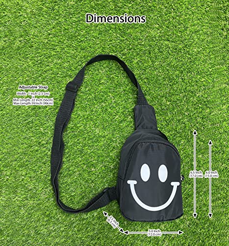 HOLAWIT Happy Face Fun Design Phone Holder Cute Sling Bag Positive Smile Crossbody Backpack for Kids Hiking Daypack Multipurpose Cross Body Chest Bag - Black