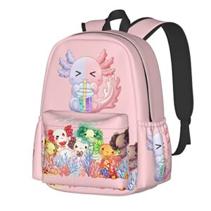 qunan axolotl backpack bookbag bag 3d casual light weight backpack for girls boys teens, black