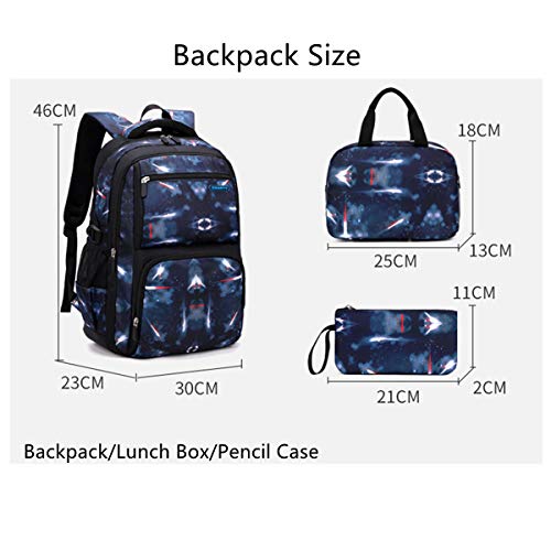 EKUIZAI 3PCS Starry Sky Kids Backpack Kits Primary School Bookbag Elementary Bag Set Students Daypack Knapsack for Teens