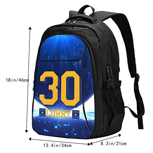 Elehuv Basketball Curry 16IN Laptop Backpack Work Travel College School Anti Theft Computer Bag, Durable Bookbag Travel Daypack With Usb Charging Port for Men Women Teen