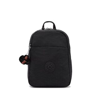 kipling women’s ferris backpack, adjustable padded straps, monkey keychain, accessories organizer, nylon bag, black tonal, 9.25”l x 13.25”h x 4.75”d