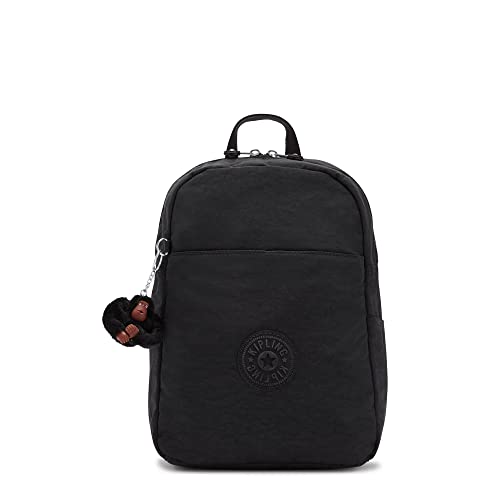 Kipling Women's Ferris Backpack, Adjustable Padded Straps, Monkey Keychain, Accessories Organizer, Nylon Bag, Black Tonal, 9.25''L x 13.25''H x 4.75''D