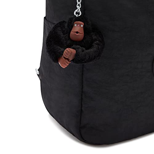 Kipling Women's Ferris Backpack, Adjustable Padded Straps, Monkey Keychain, Accessories Organizer, Nylon Bag, Black Tonal, 9.25''L x 13.25''H x 4.75''D