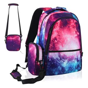 e-clover backpack for school girls kids galaxy backpacks elementary school bags water resistant bookba with removable shoulder bag rucksack purple pink birthday gifts