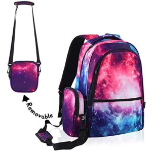 E-Clover Backpack for School Girls Kids Galaxy Backpacks Elementary School Bags Water Resistant Bookba with Removable Shoulder Bag Rucksack Purple Pink Birthday Gifts