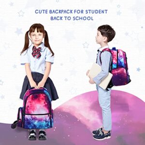 E-Clover Backpack for School Girls Kids Galaxy Backpacks Elementary School Bags Water Resistant Bookba with Removable Shoulder Bag Rucksack Purple Pink Birthday Gifts