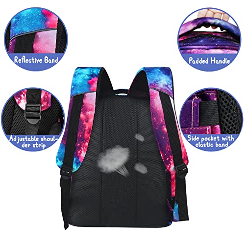 E-Clover Backpack for School Girls Kids Galaxy Backpacks Elementary School Bags Water Resistant Bookba with Removable Shoulder Bag Rucksack Purple Pink Birthday Gifts