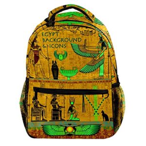 ancient egyptian decor deities and gold background with hieroglyphs backpack casual sports daypack travel school bag with multiple pockets for men women college
