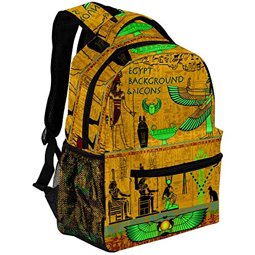 Ancient Egyptian Decor Deities And Gold Background With Hieroglyphs Backpack Casual Sports Daypack Travel School Bag with Multiple Pockets for Men Women College