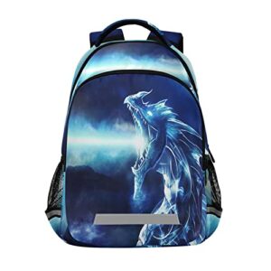 angry dragon school backpacks with chest strap for teens boys girls,lightweight student bookbags 17 inch, blue casual daypack schoolbags