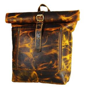 satchel and fable men leather vintage roll on laptop backpack rucksack bag brown