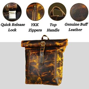 Satchel And Fable Men Leather Vintage Roll on Laptop Backpack Rucksack Bag Brown