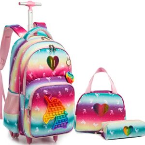 zbaogtw unicorn rolling backpack for girls wheeled school backpack 3 in 1 girls rolling backpack for school,travel,picnic